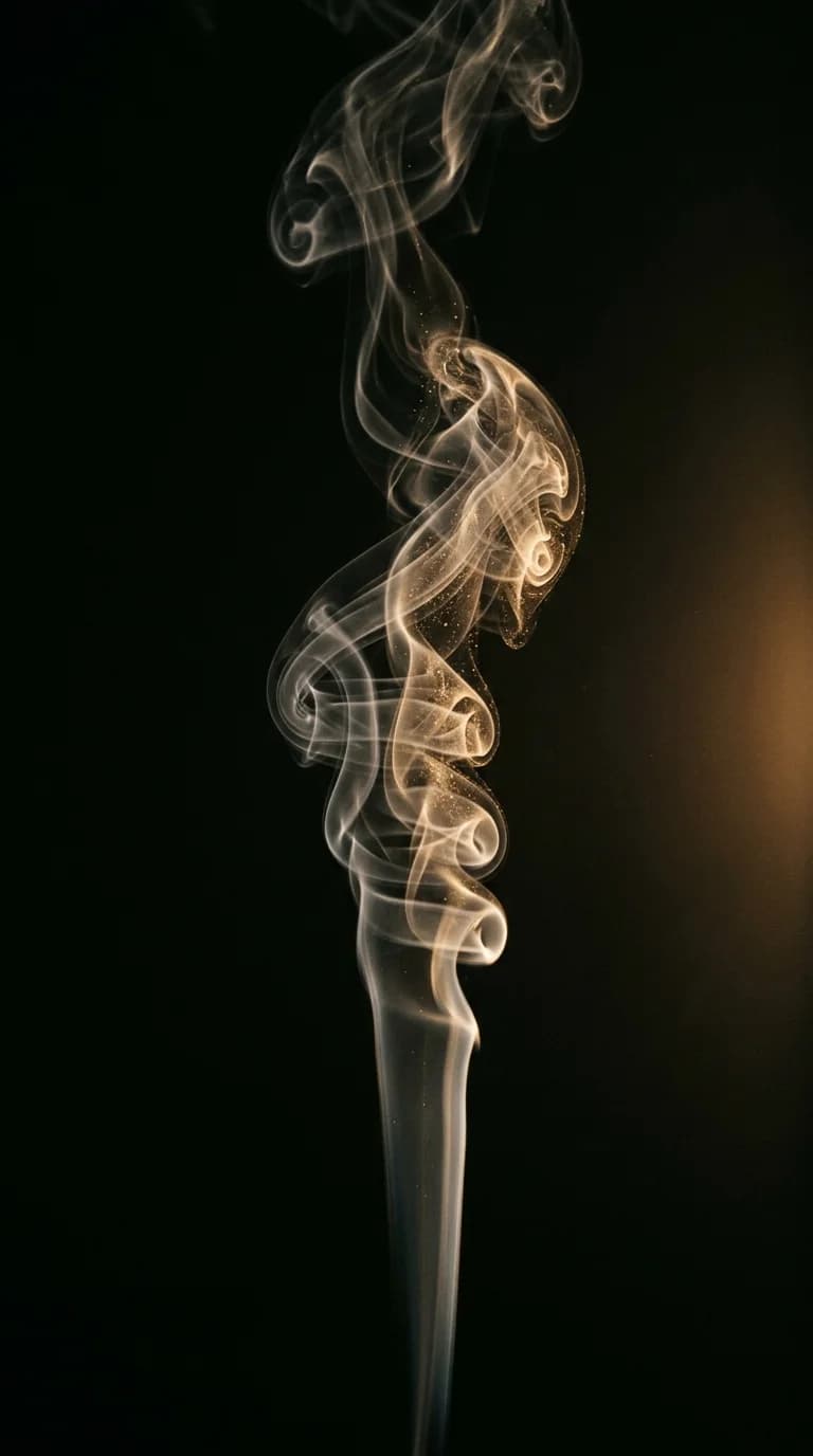 Columna de humo cálido elevándose en la oscuridad