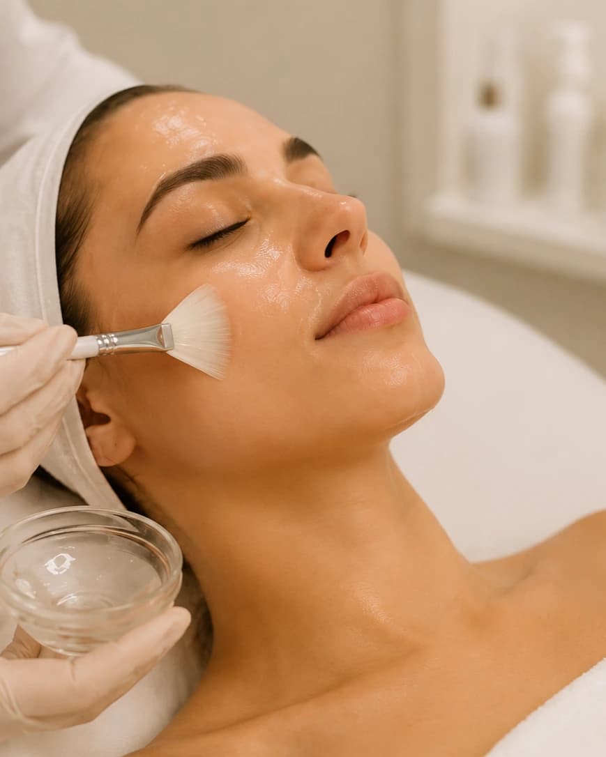Aplicación de mascarilla despigmentante en el rostro